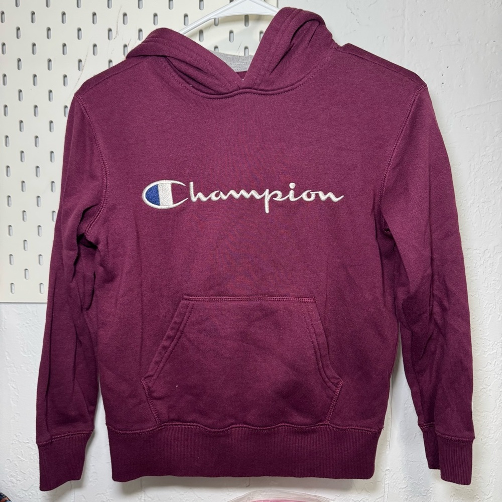 CHAMPION Hoodie Boys‎ Small Burgundy Pullover Sweatshirt Logo Hooded